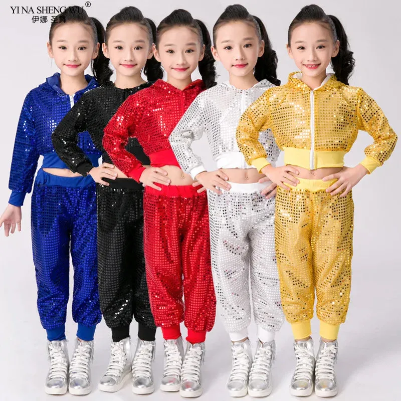 Kids' Sequin Jazz Dance Costume Hip-Hop Street Performance Outfit Unisex