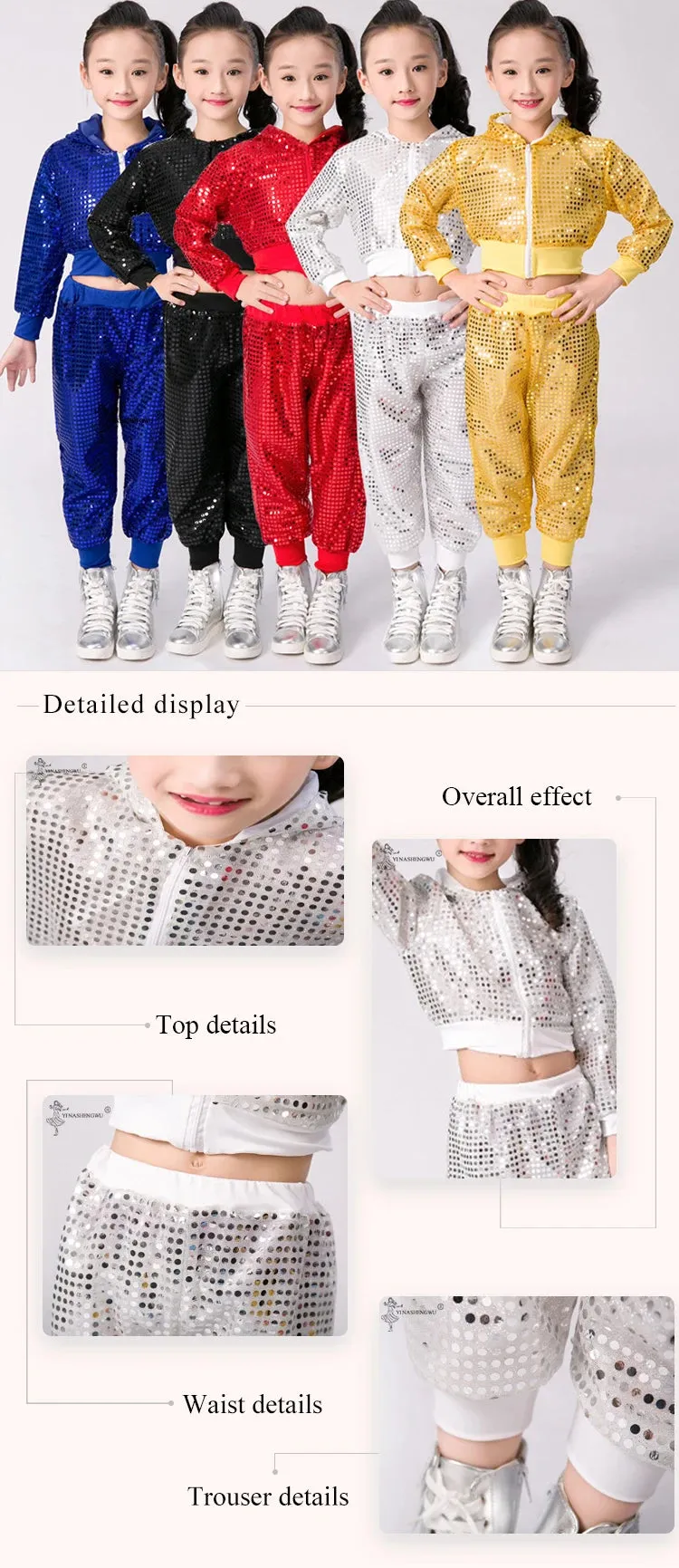 Kids' Sequin Jazz Dance Costume Hip-Hop Street Performance Outfit Unisex