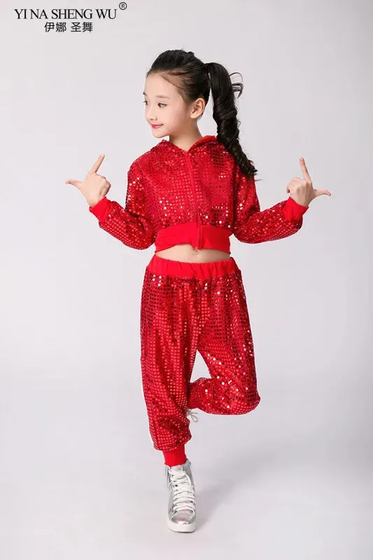 Kids' Sequin Jazz Dance Costume Hip-Hop Street Performance Outfit Unisex