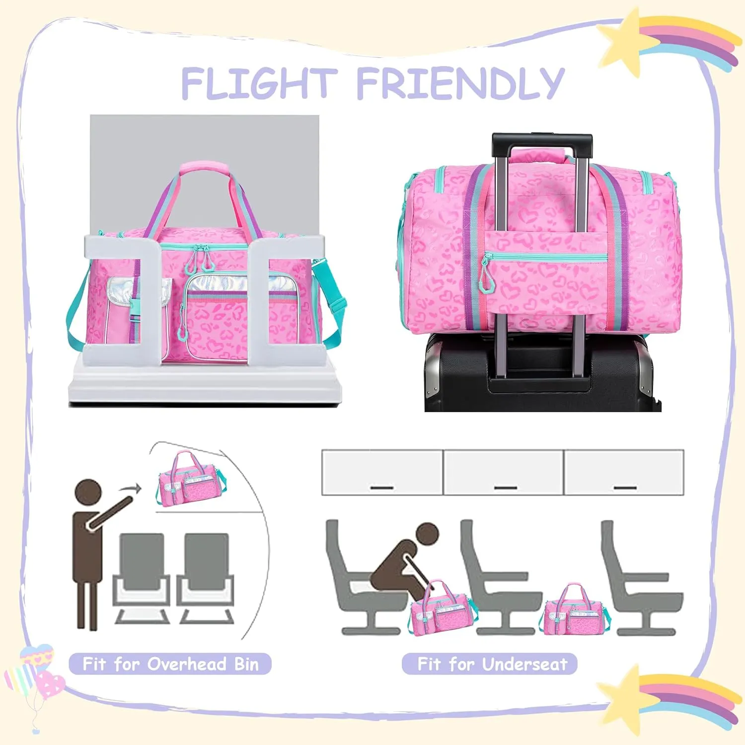 Kids Travel Bags for Girls Duffle Bag Kids Weekender Bags for Girls Dance Bag with Makeup Bag Kids Gym Bag with Toiletry Bag Girls Overnight Bag with Shoes Compartment