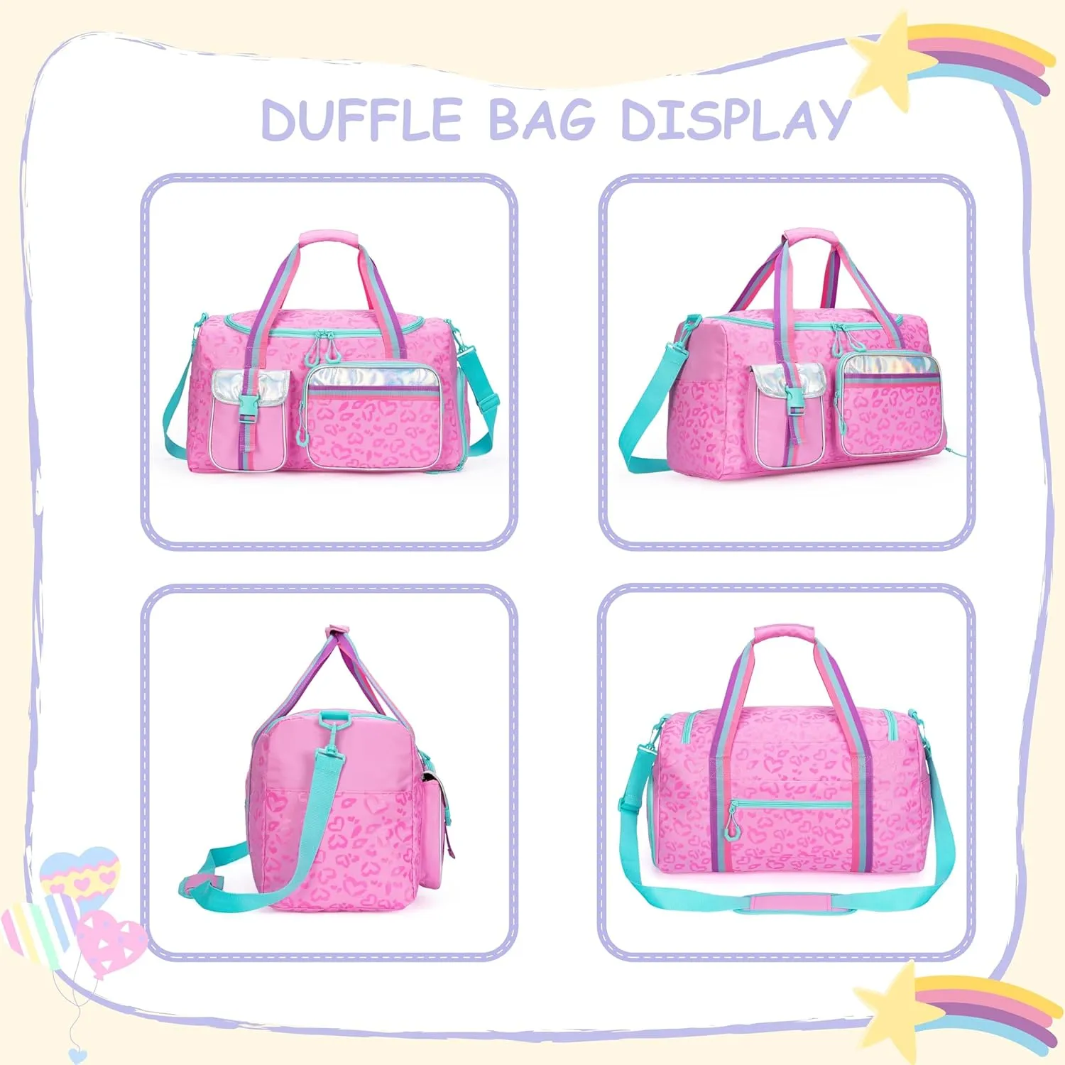 Kids Travel Bags for Girls Duffle Bag Kids Weekender Bags for Girls Dance Bag with Makeup Bag Kids Gym Bag with Toiletry Bag Girls Overnight Bag with Shoes Compartment