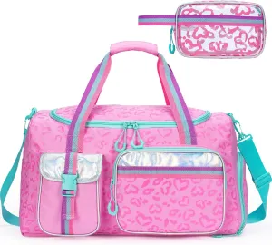 Kids Travel Bags for Girls Duffle Bag Kids Weekender Bags for Girls Dance Bag with Makeup Bag Kids Gym Bag with Toiletry Bag Girls Overnight Bag with Shoes Compartment