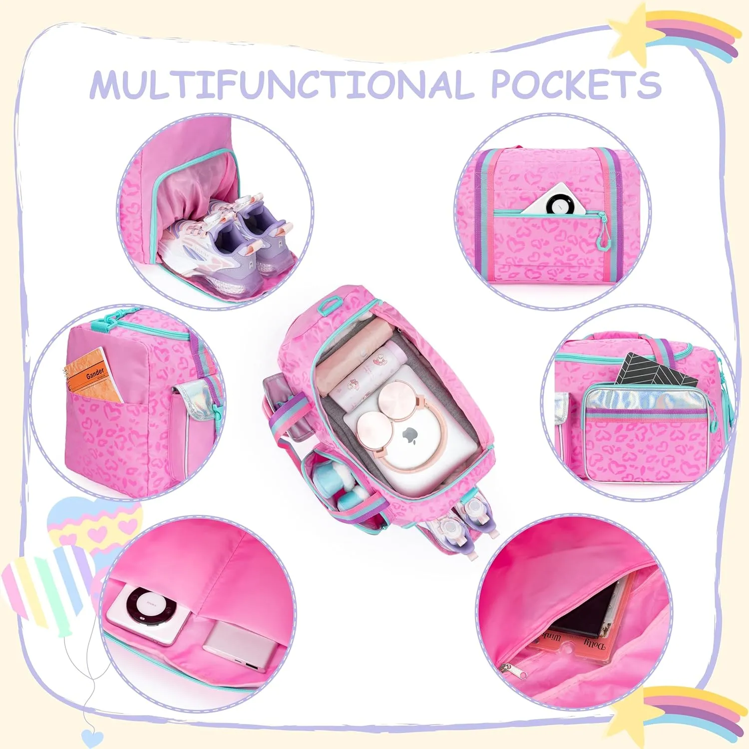 Kids Travel Bags for Girls Duffle Bag Kids Weekender Bags for Girls Dance Bag with Makeup Bag Kids Gym Bag with Toiletry Bag Girls Overnight Bag with Shoes Compartment