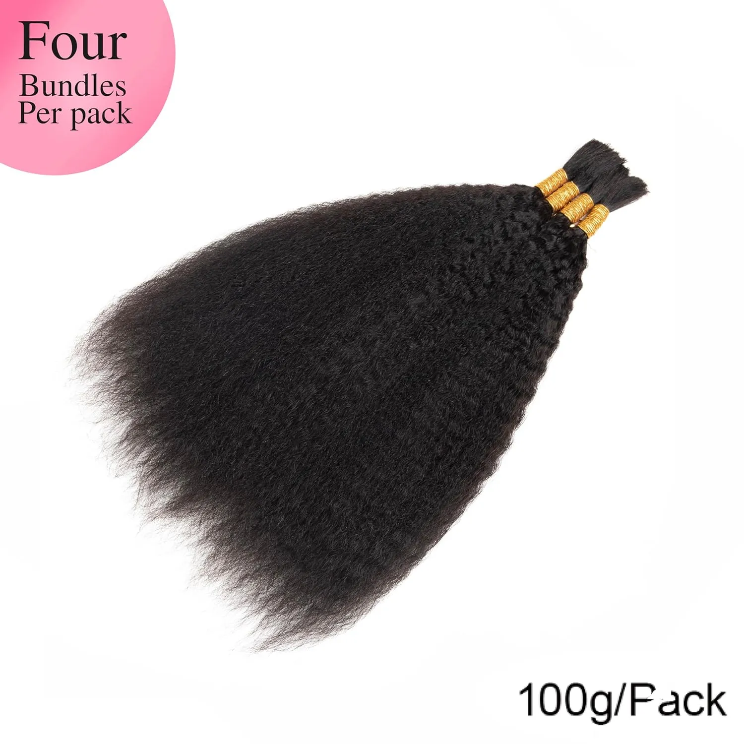 Kinky Straight Human Braiding Hair No Weft 100g (1Pack-4PCS) Wet and Wavy Bulk Human Hair For Boho Braids Yaki Straight For Micro Braiding (Kinky Straight, 22 Inch)