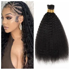Kinky Straight Human Braiding Hair No Weft 100g (1Pack-4PCS) Wet and Wavy Bulk Human Hair For Boho Braids Yaki Straight For Micro Braiding (Kinky Straight, 22 Inch)