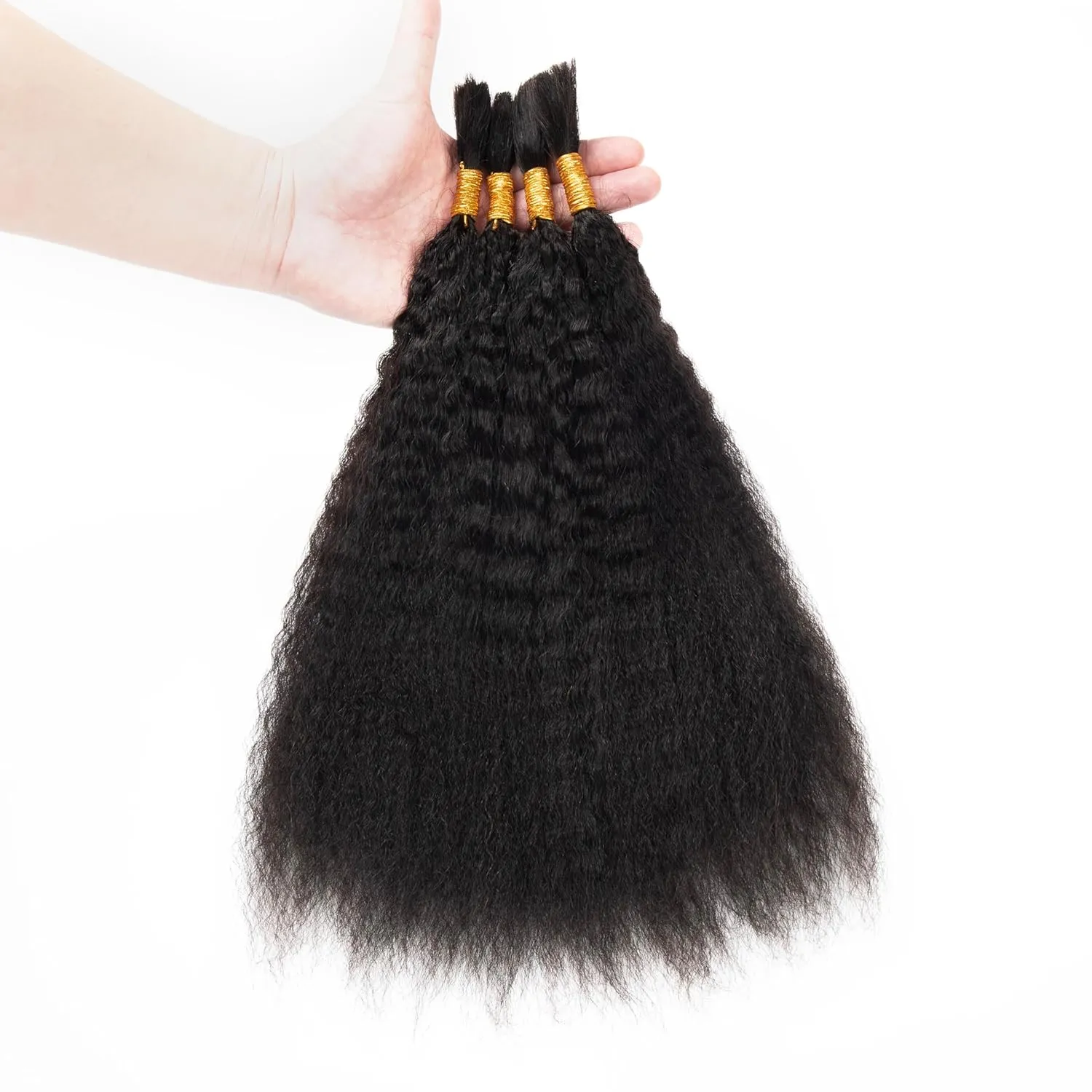 Kinky Straight Human Braiding Hair No Weft 100g (1Pack-4PCS) Wet and Wavy Bulk Human Hair For Boho Braids Yaki Straight For Micro Braiding (Kinky Straight, 22 Inch)