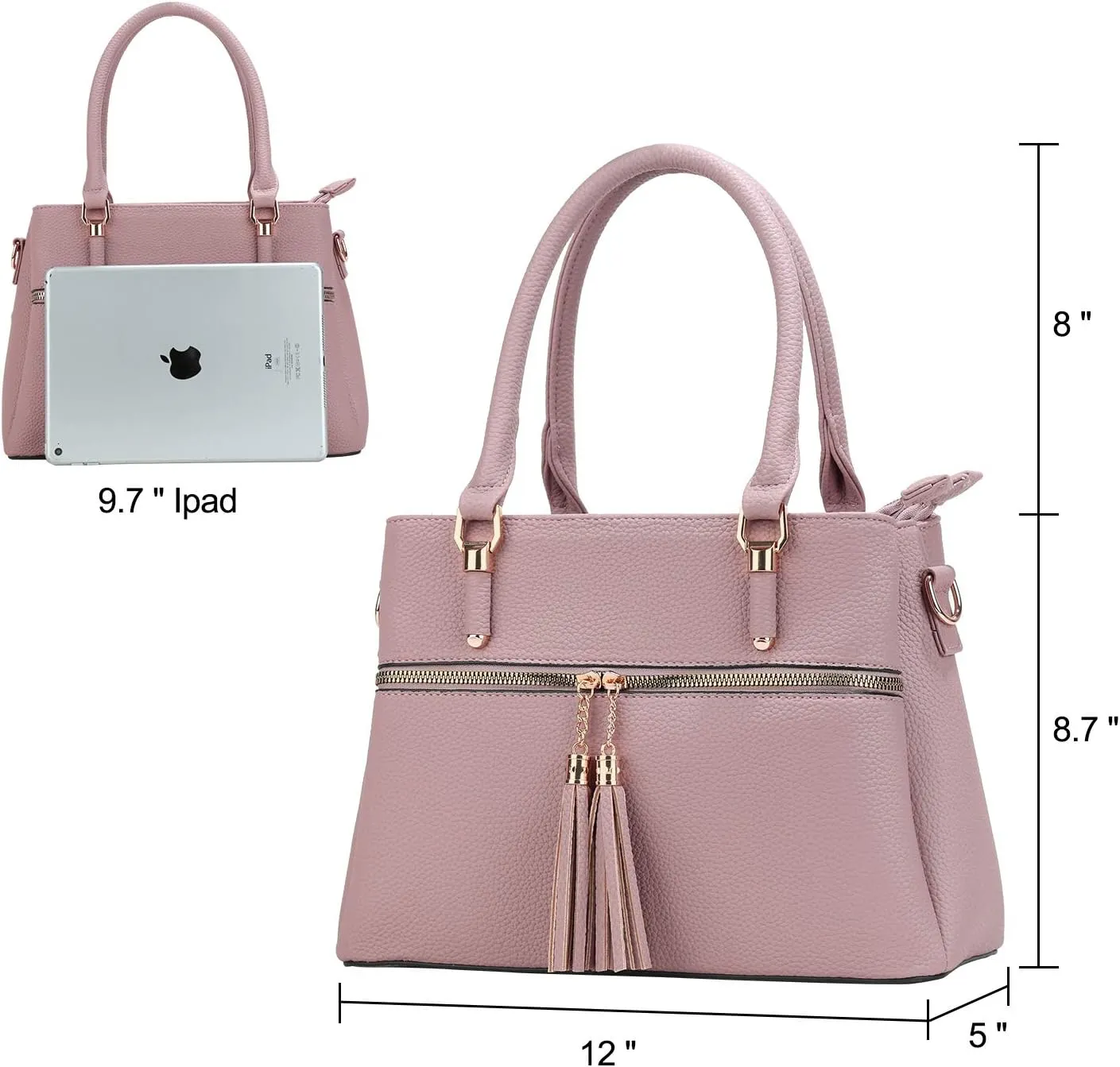 KKXIU Women Satchel Bags Handle Shoulder Handbags and Purses Pockets Zipper Leather Crossbody Bags