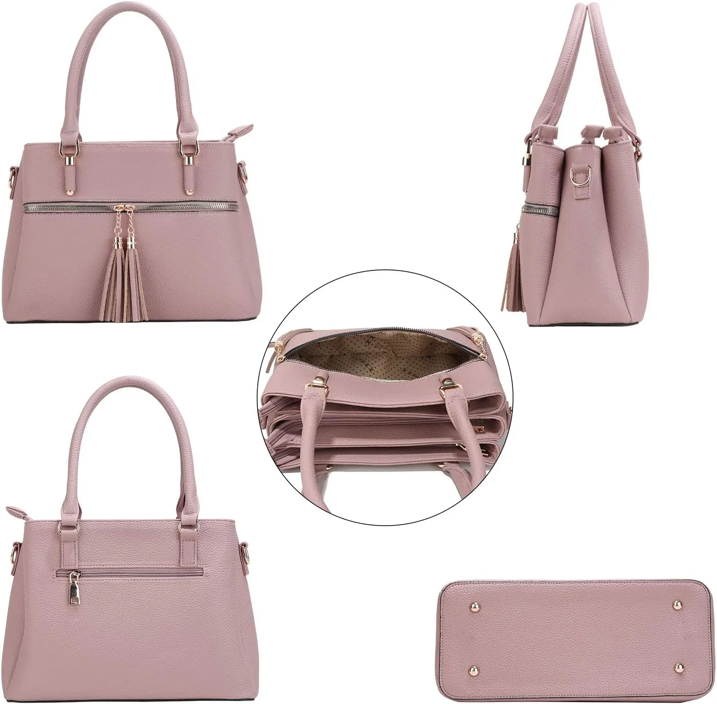 KKXIU Women Satchel Bags Handle Shoulder Handbags and Purses Pockets Zipper Leather Crossbody Bags
