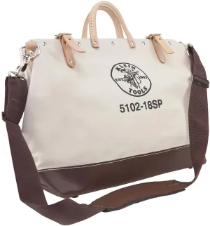 Klein Tools 5102-18SP Deluxe Canvas Tool Bag Made of Natural Canvas with 13 Interior Pockets and Detachable Shoulder Strap, 18-Inch