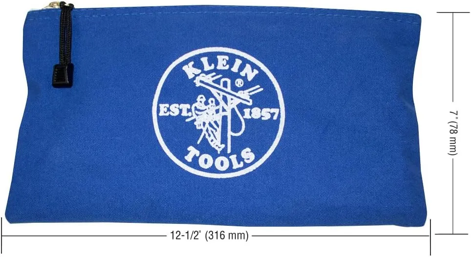 Klein Tools 5140 Canvas Zipper Bag, Tool Pouch, Bank Deposit Utility Bag, 12.5 x 7-Inch, Olive/Orange/Blue/Yellow 4-Pack