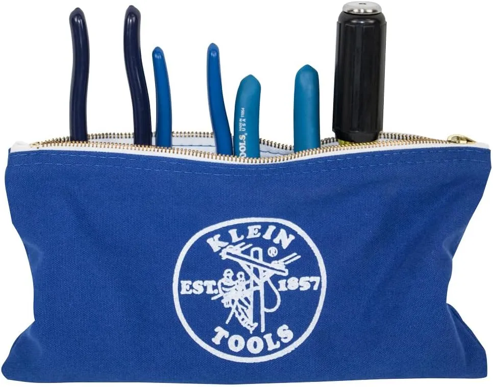 Klein Tools 5140 Canvas Zipper Bag, Tool Pouch, Bank Deposit Utility Bag, 12.5 x 7-Inch, Olive/Orange/Blue/Yellow 4-Pack