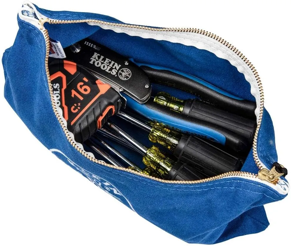 Klein Tools 5140 Canvas Zipper Bag, Tool Pouch, Bank Deposit Utility Bag, 12.5 x 7-Inch, Olive/Orange/Blue/Yellow 4-Pack