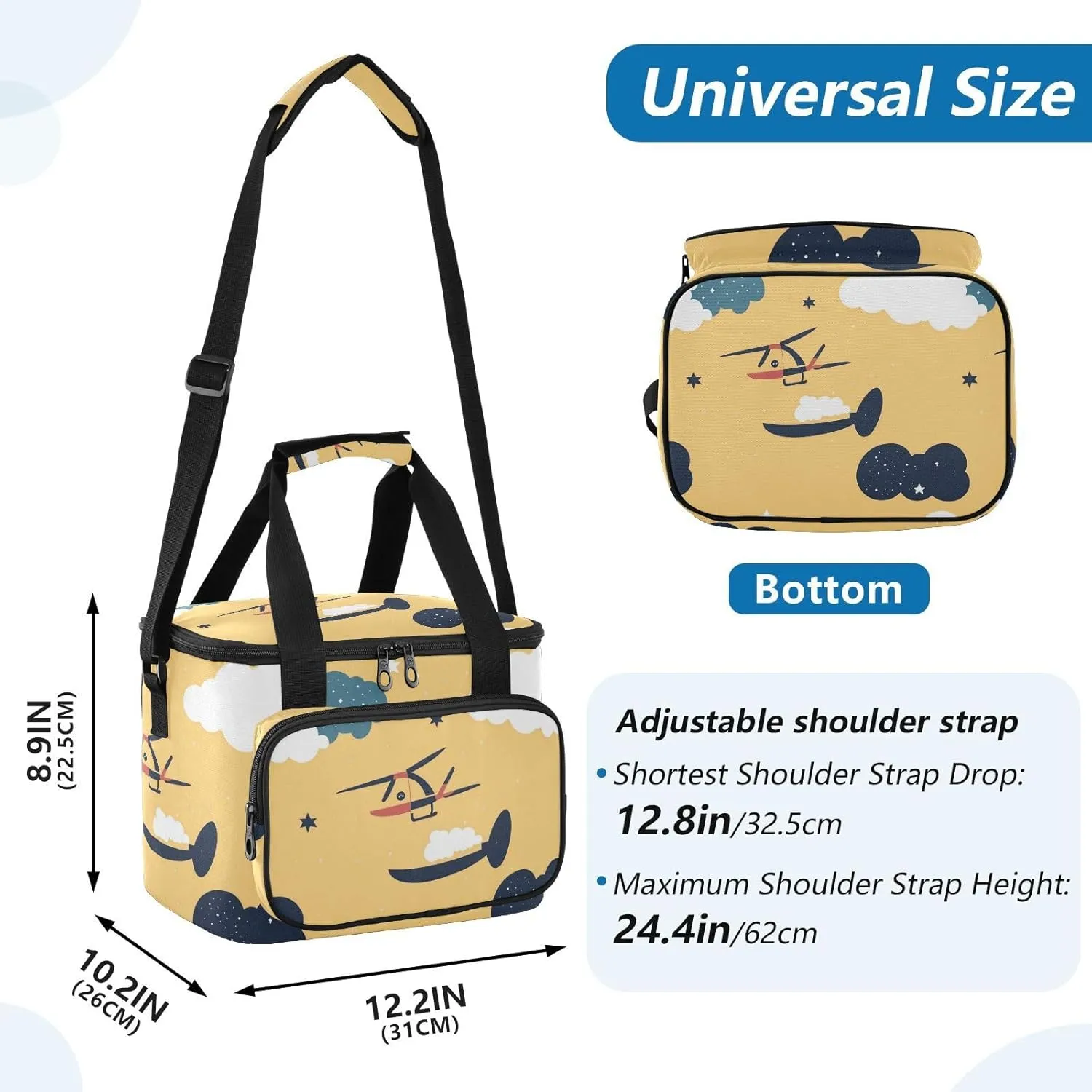 KLL Helicopter Stars Cloud Yellow Large Capacity Lunch Bag Thermal Crossbody Lunch Bag for Woman