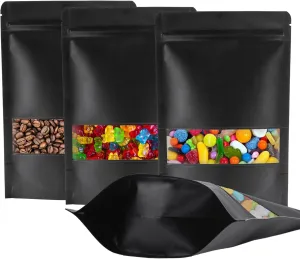 Kraft 100pcs Reusable Resealable Bags, 5.9"x8.6", Windowed & Stand Up, Ideal for Coffee, Beef Jerky & Wax Melts