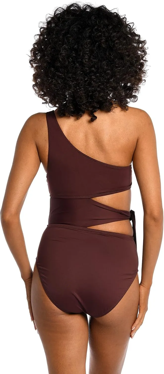 La Blanca Women's One Piece Swimsuit Cutout Single Shoulder Tummy Control Island Goddess Bathing Suit