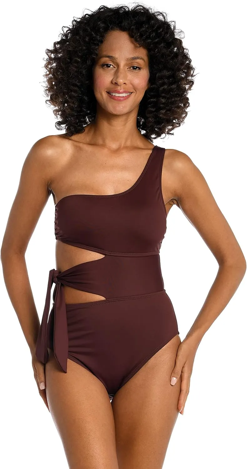La Blanca Women's One Piece Swimsuit Cutout Single Shoulder Tummy Control Island Goddess Bathing Suit