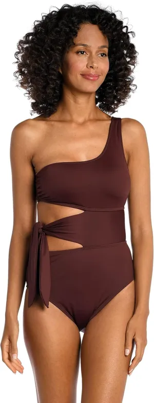 La Blanca Women's One Piece Swimsuit Cutout Single Shoulder Tummy Control Island Goddess Bathing Suit