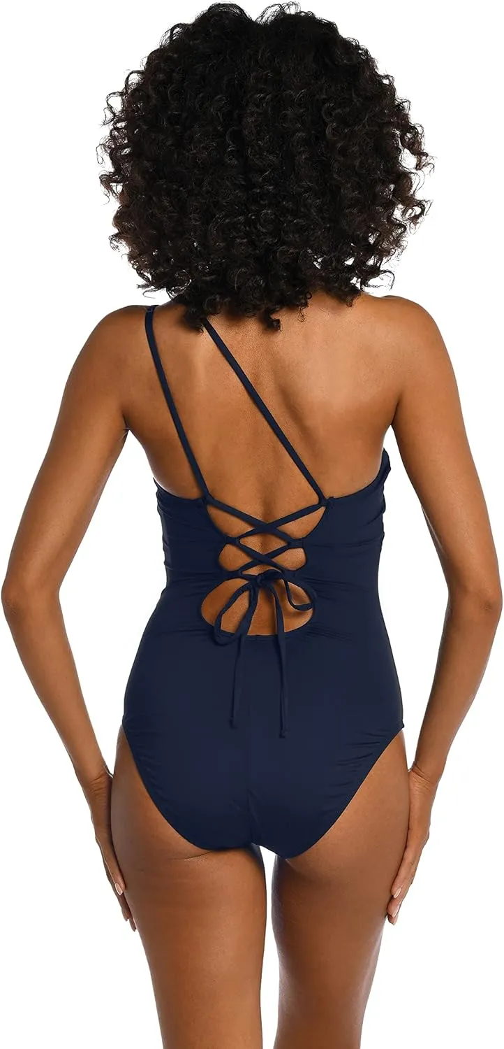 La Blanca Women's One Piece Swimsuit Single Shoulder Tummy Control Bathing Suit