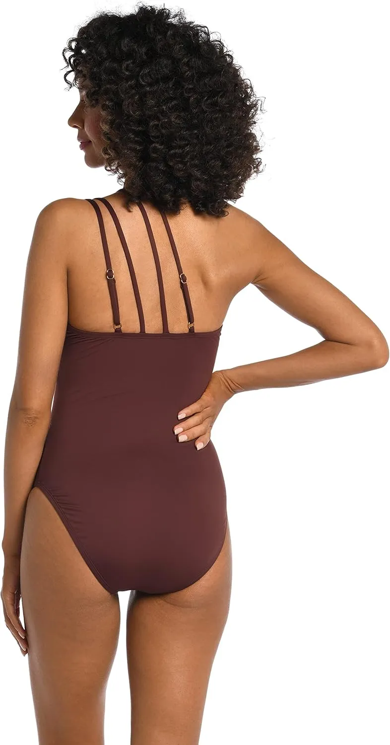 La Blanca Women's One Piece Swimsuit Strappy Single Shoulder Tummy Control Island Goddess Bathing Suit