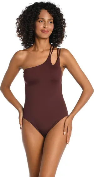 La Blanca Women's One Piece Swimsuit Strappy Single Shoulder Tummy Control Island Goddess Bathing Suit