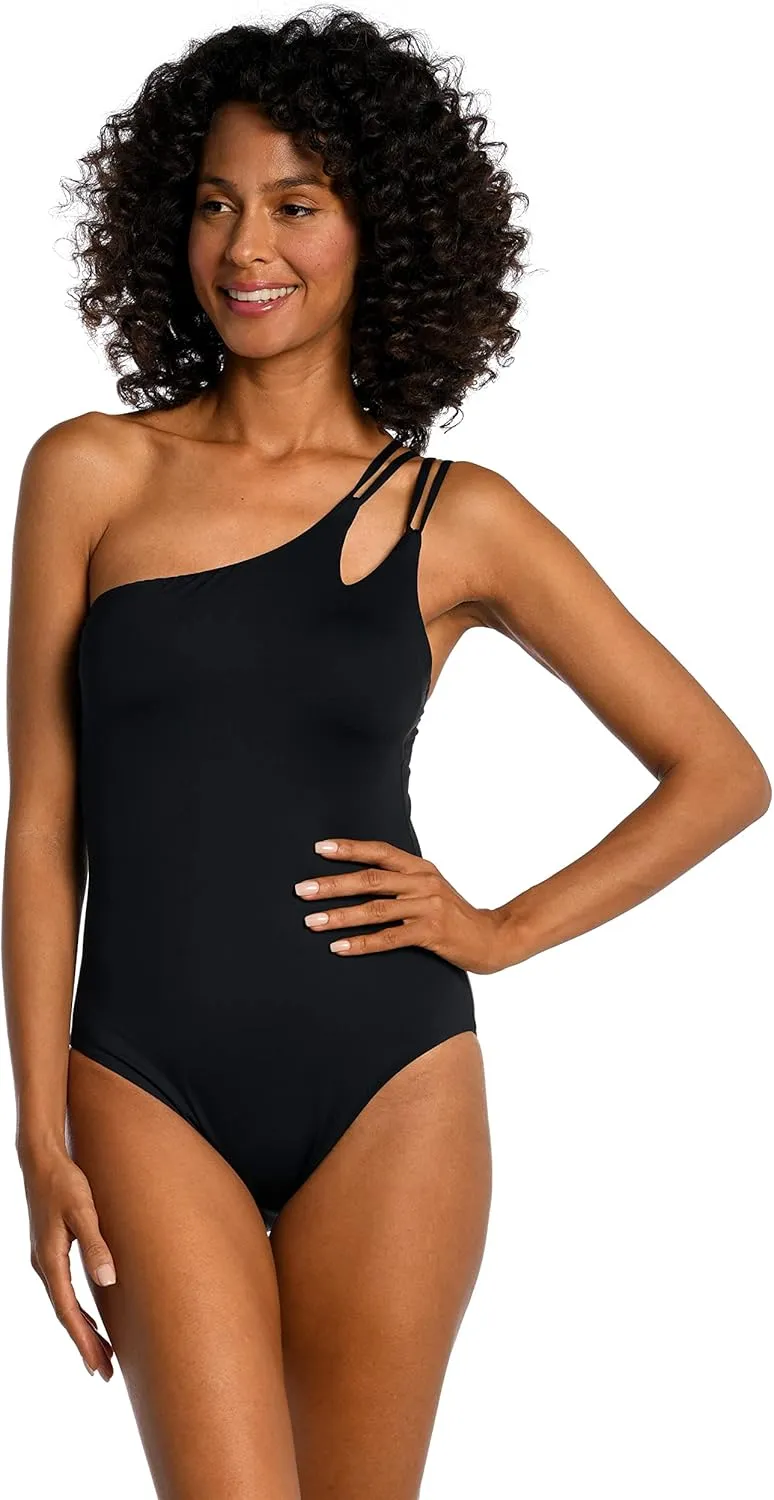 La Blanca Women's One Piece Swimsuit Strappy Single Shoulder Tummy Control Island Goddess Bathing Suit