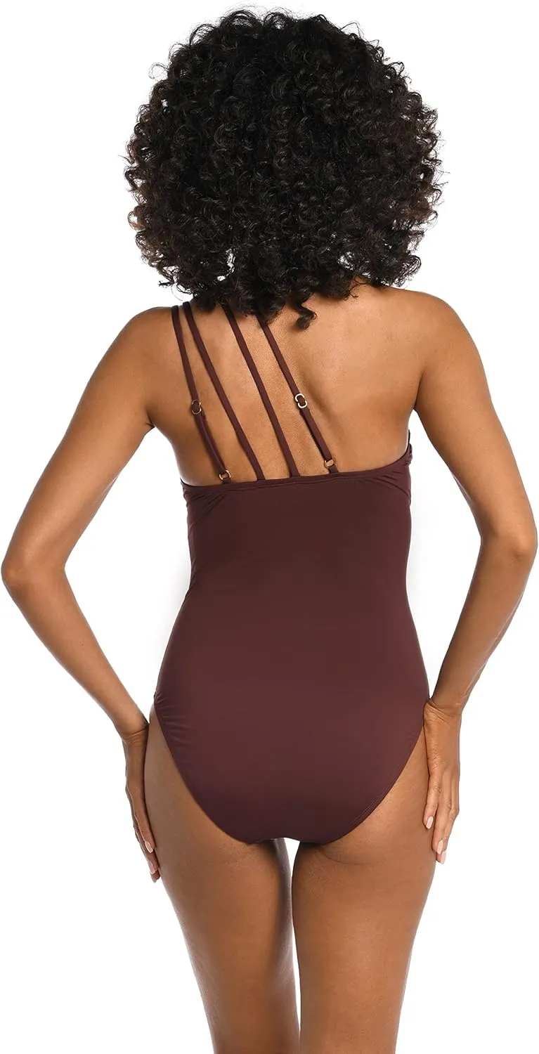 La Blanca Women's One Piece Swimsuit Strappy Single Shoulder Tummy Control Island Goddess Bathing Suit