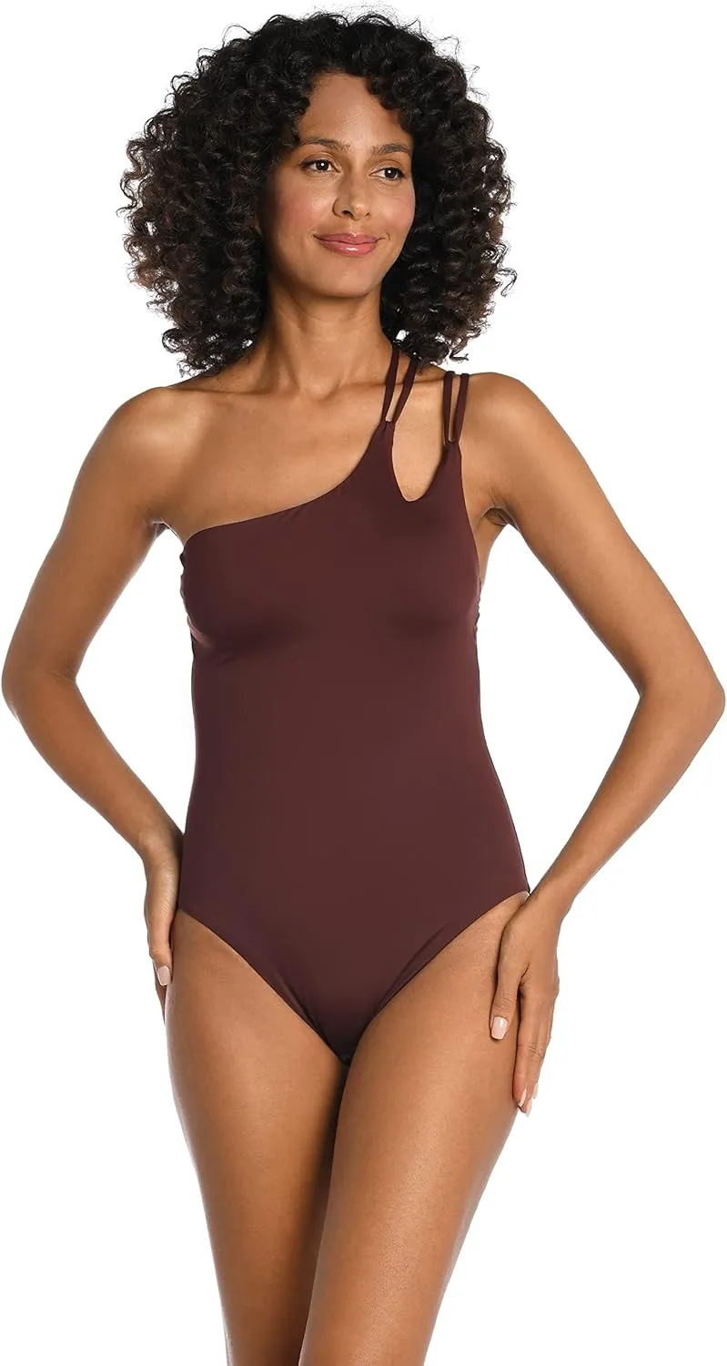 La Blanca Women's One Piece Swimsuit Strappy Single Shoulder Tummy Control Island Goddess Bathing Suit