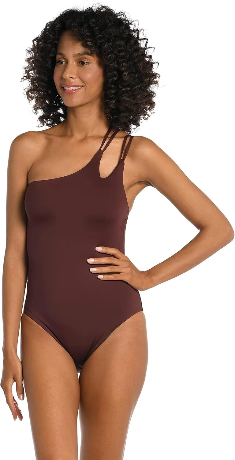 La Blanca Women's One Piece Swimsuit Strappy Single Shoulder Tummy Control Island Goddess Bathing Suit