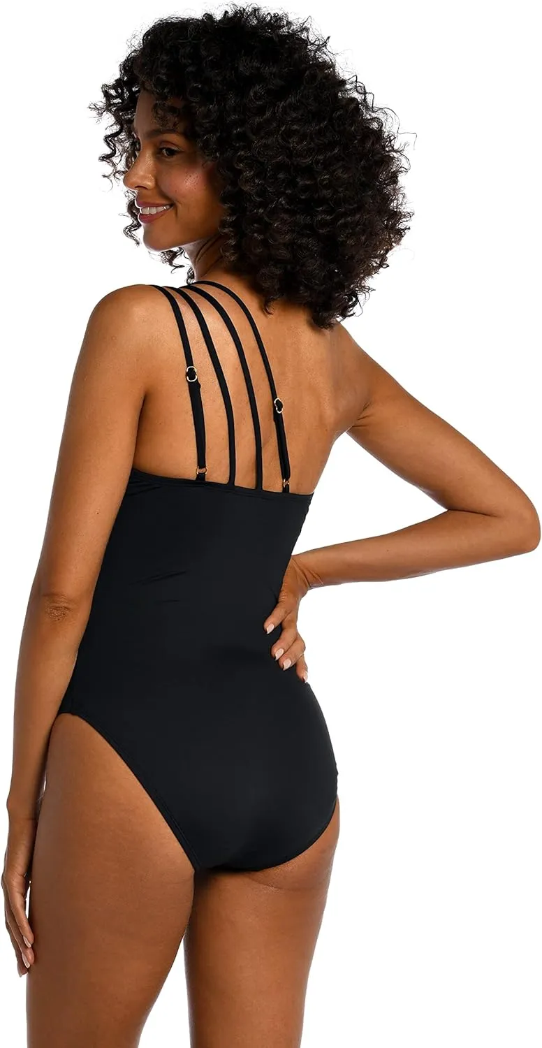 La Blanca Women's One Piece Swimsuit Strappy Single Shoulder Tummy Control Island Goddess Bathing Suit