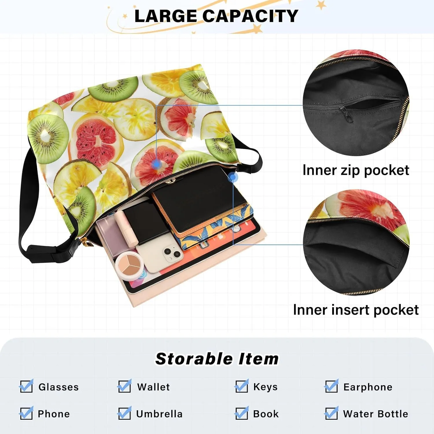 Ladies Purse Crossbody Trendy Womens Crossbody Sling Bag Large Shoulder Purse Funny Kumquat Fruit Purple