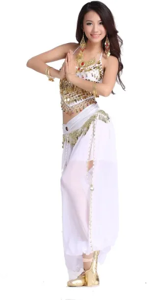 Lady's Belly Dance Chiffon Banadge Top and Lantern Coins Pants
