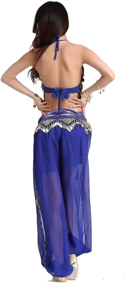 Lady's Belly Dance Chiffon Banadge Top and Lantern Coins Pants