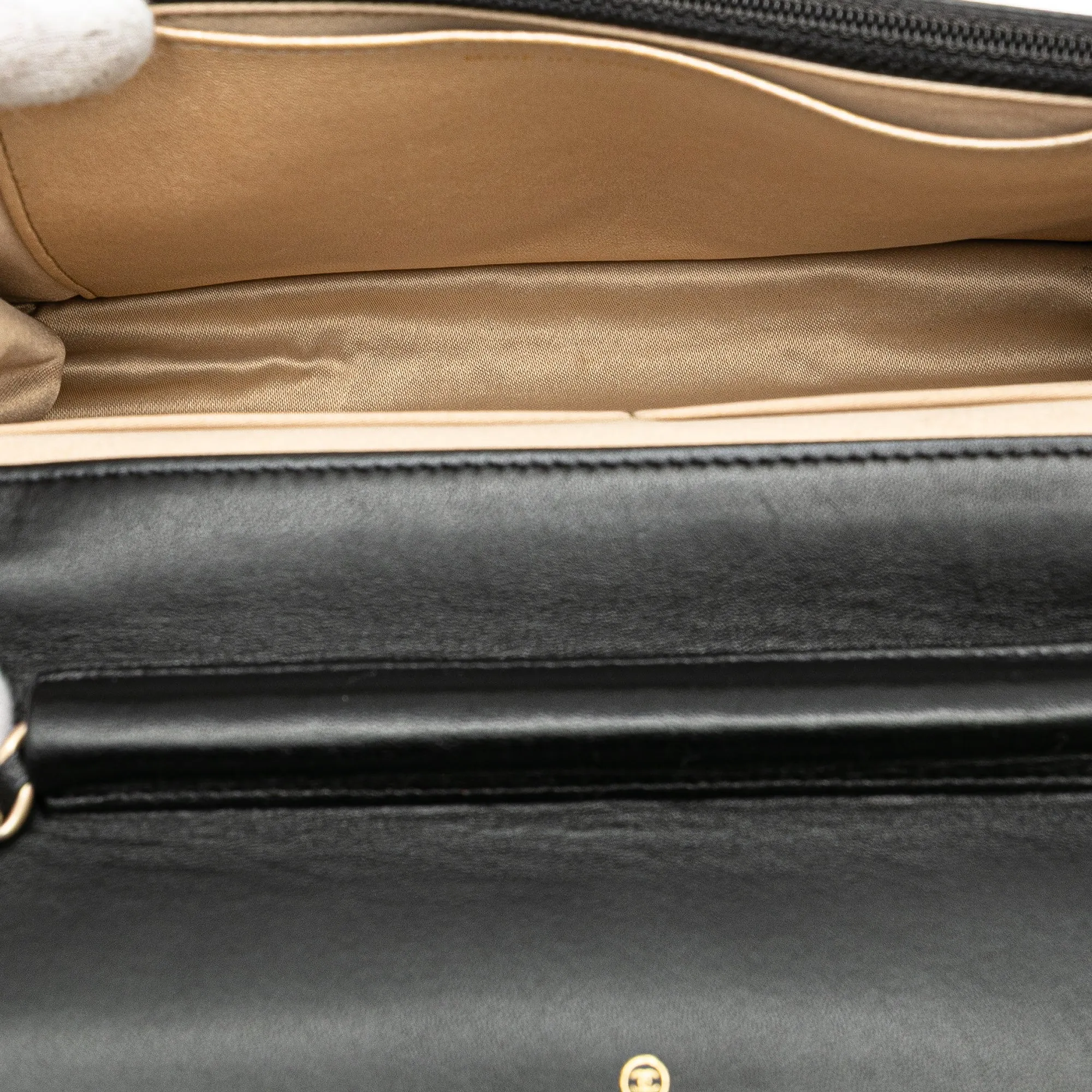 Lambskin Camellia Embossed Wallet On Chain