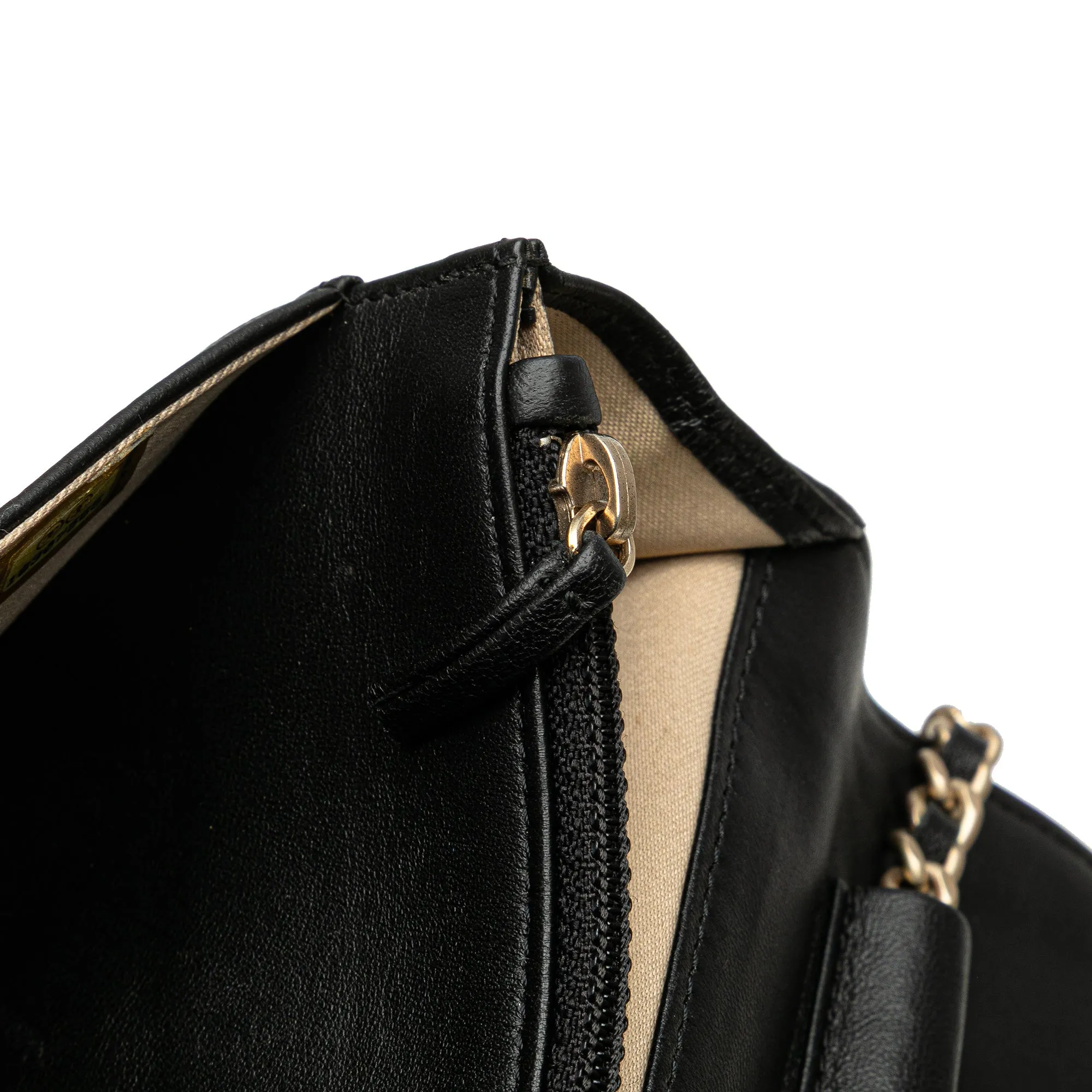 Lambskin Camellia Embossed Wallet On Chain