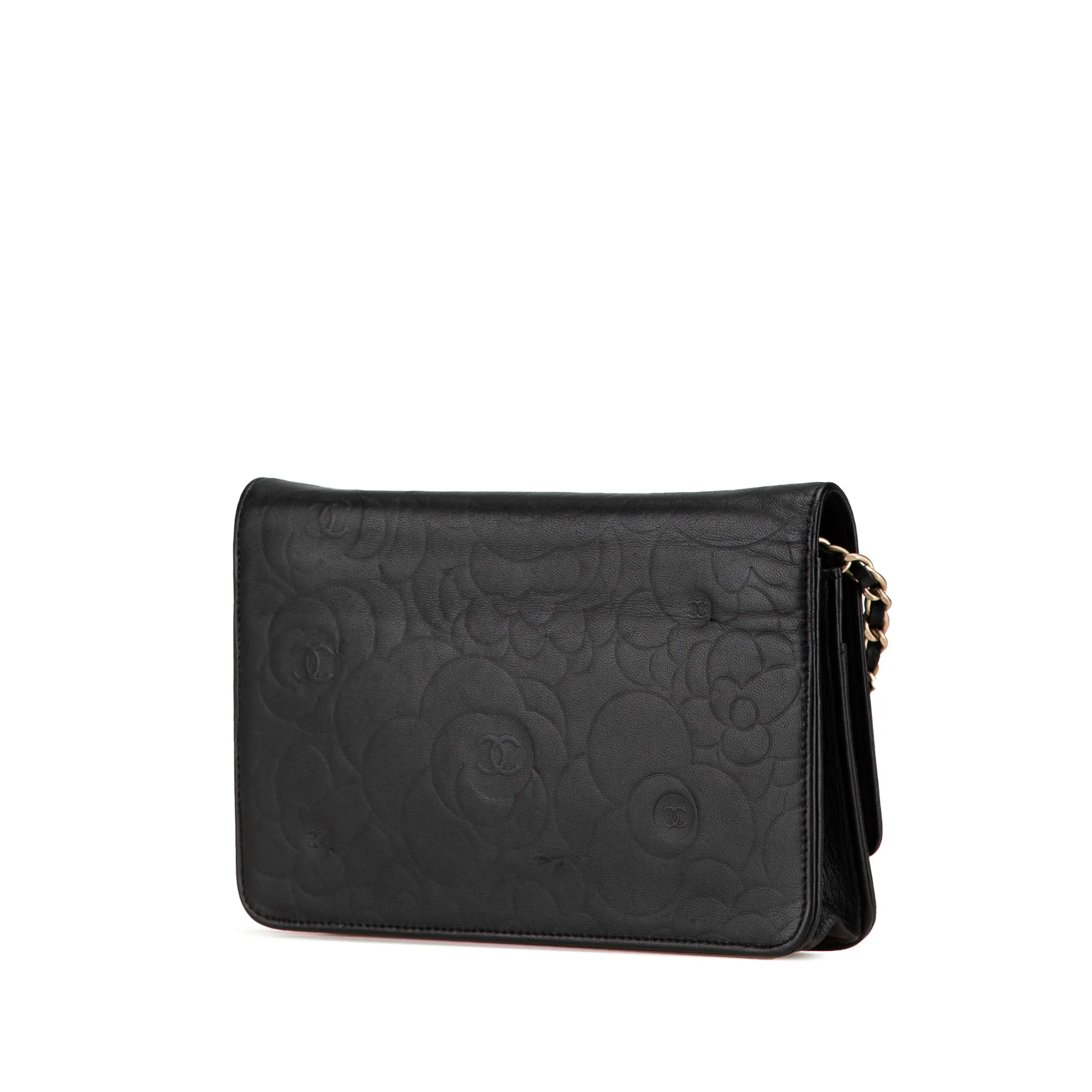 Lambskin Camellia Embossed Wallet On Chain