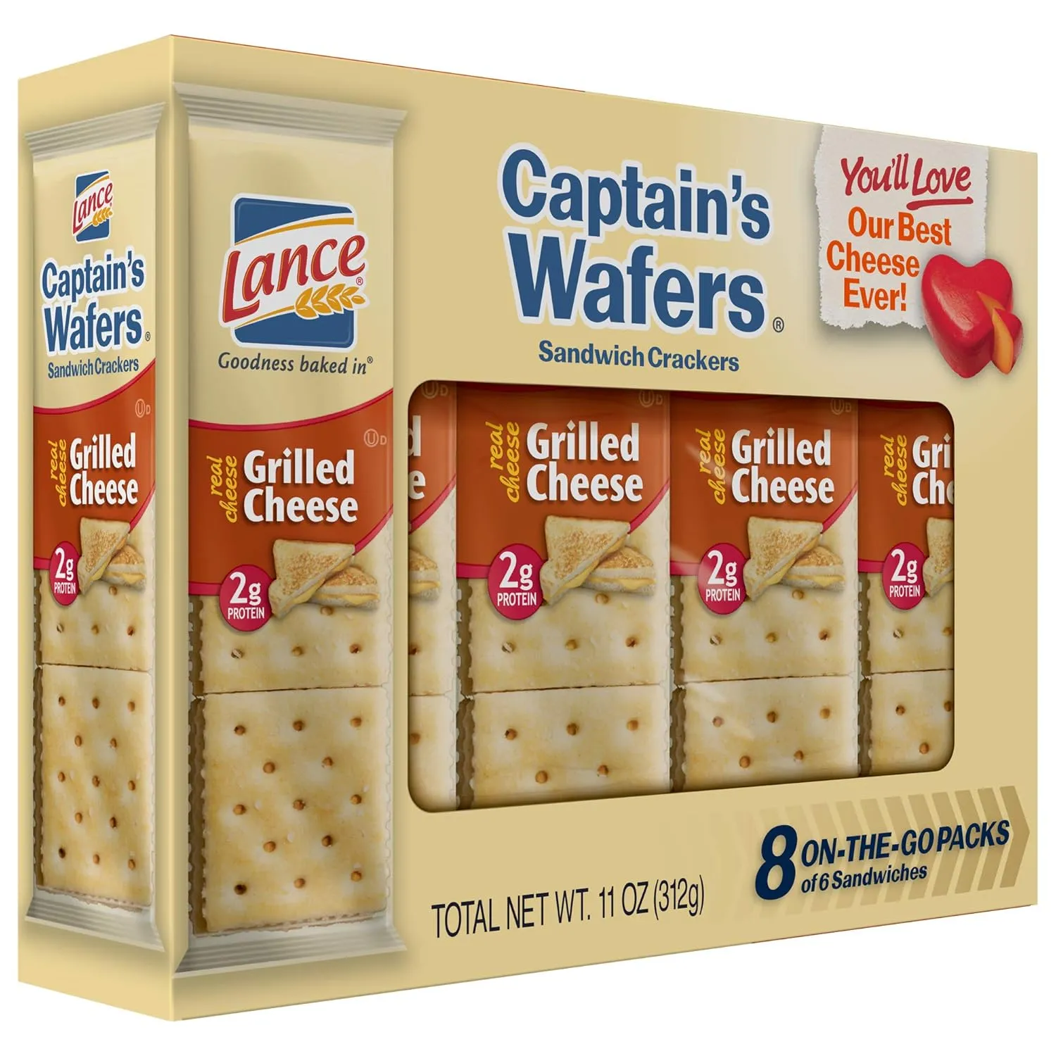 Lance Captain's Wafers Crackers Grilled Cheese - 3 Boxes of 8 Individual Packs