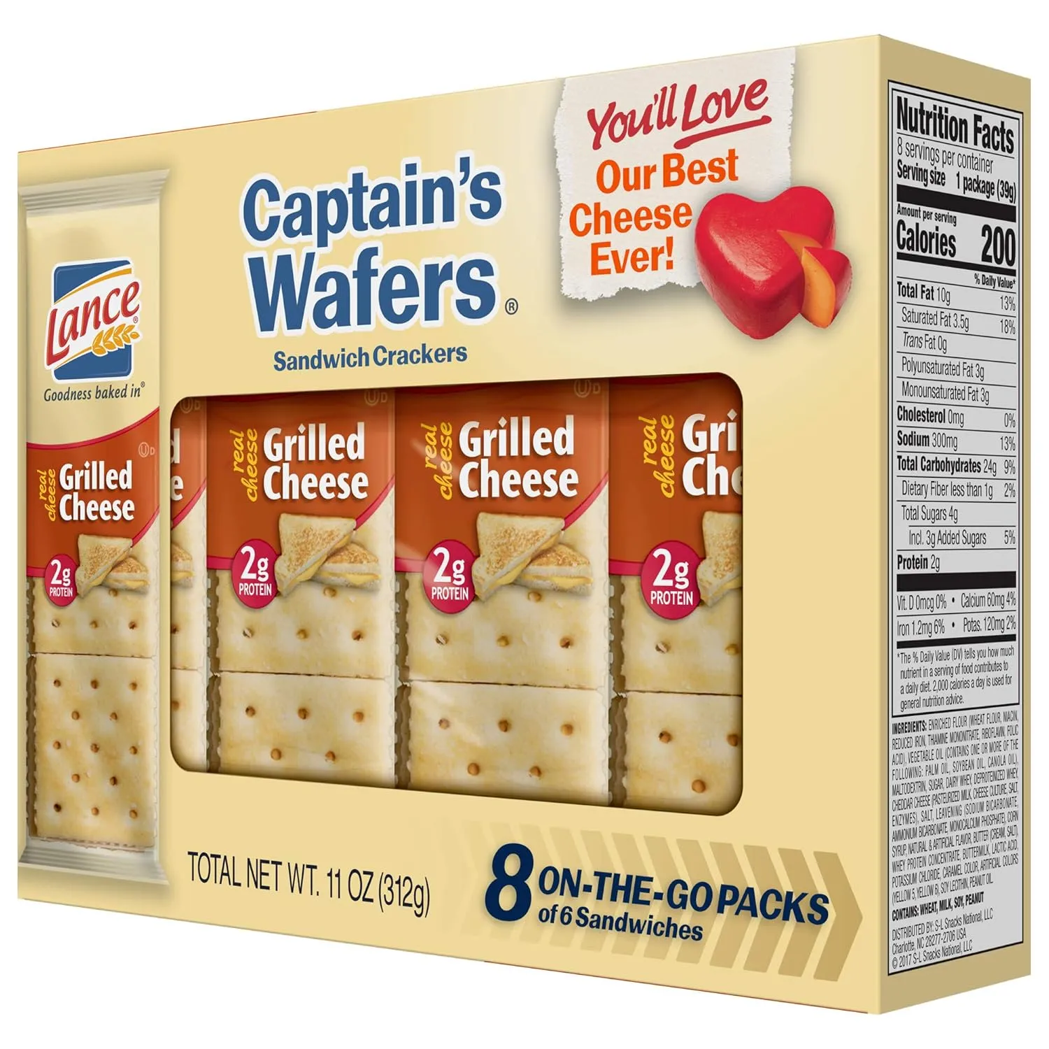 Lance Captain's Wafers Crackers Grilled Cheese - 3 Boxes of 8 Individual Packs