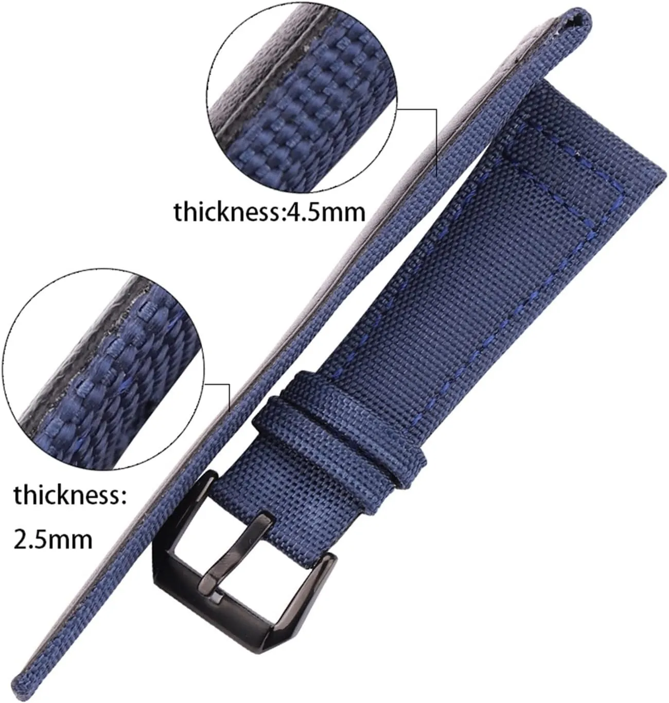 LAnGSHAW Canvas Nylon  Leather Watchband 20mm 21mm 22mm Black Green Blue Women Men Watch Band Strap with Pin Buckle (Band Color : Blue Silver Buckle, Band Width : 21mm)