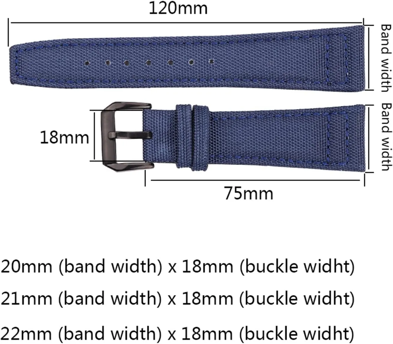 LAnGSHAW Canvas Nylon  Leather Watchband 20mm 21mm 22mm Black Green Blue Women Men Watch Band Strap with Pin Buckle (Band Color : Blue Silver Buckle, Band Width : 21mm)