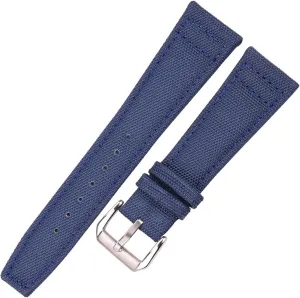 LAnGSHAW Canvas Nylon  Leather Watchband 20mm 21mm 22mm Black Green Blue Women Men Watch Band Strap with Pin Buckle (Band Color : Blue Silver Buckle, Band Width : 21mm)