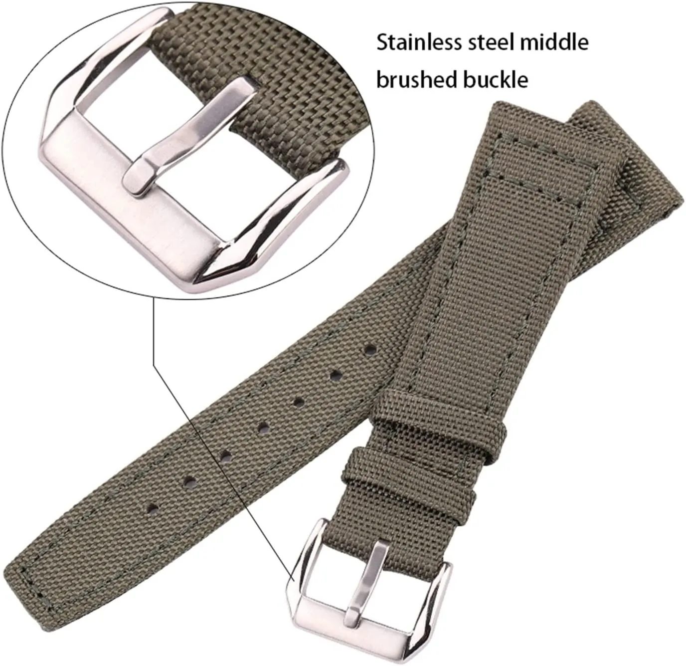 LAnGSHAW Canvas Nylon  Leather Watchband 20mm 21mm 22mm Black Green Blue Women Men Watch Band Strap with Pin Buckle (Band Color : Blue Silver Buckle, Band Width : 21mm)