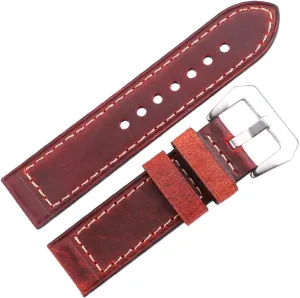 LAnGSHAW Handmade Watchbands 22mm 24mm Men Women Brown Black Red Leather Watch Band Strap Belt Stainless Steel Buckle (Band Color : Rojo, Band Width : 22mm)