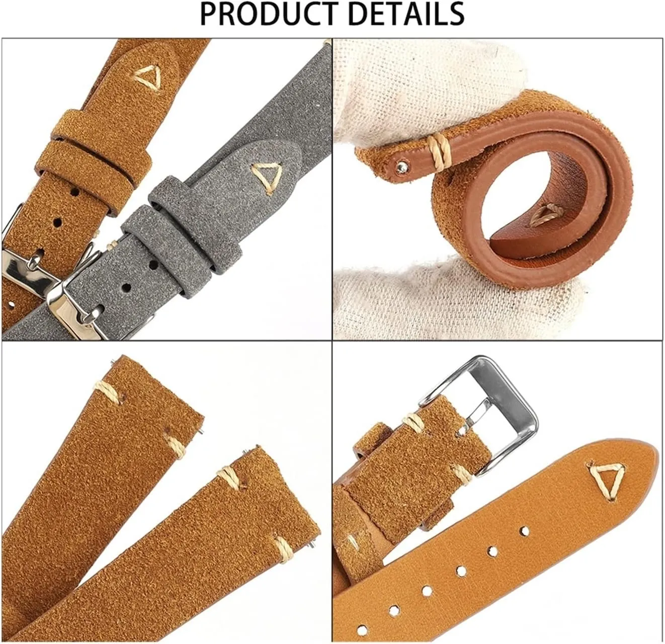 LAnGSHAW Leather Watchband 20mm 22mm Brown Gray Blue Watch Strap Replacement Handmade Stitching Wristband for Women Men Watches (Band Color : Army Green, Band Width : 20mm)