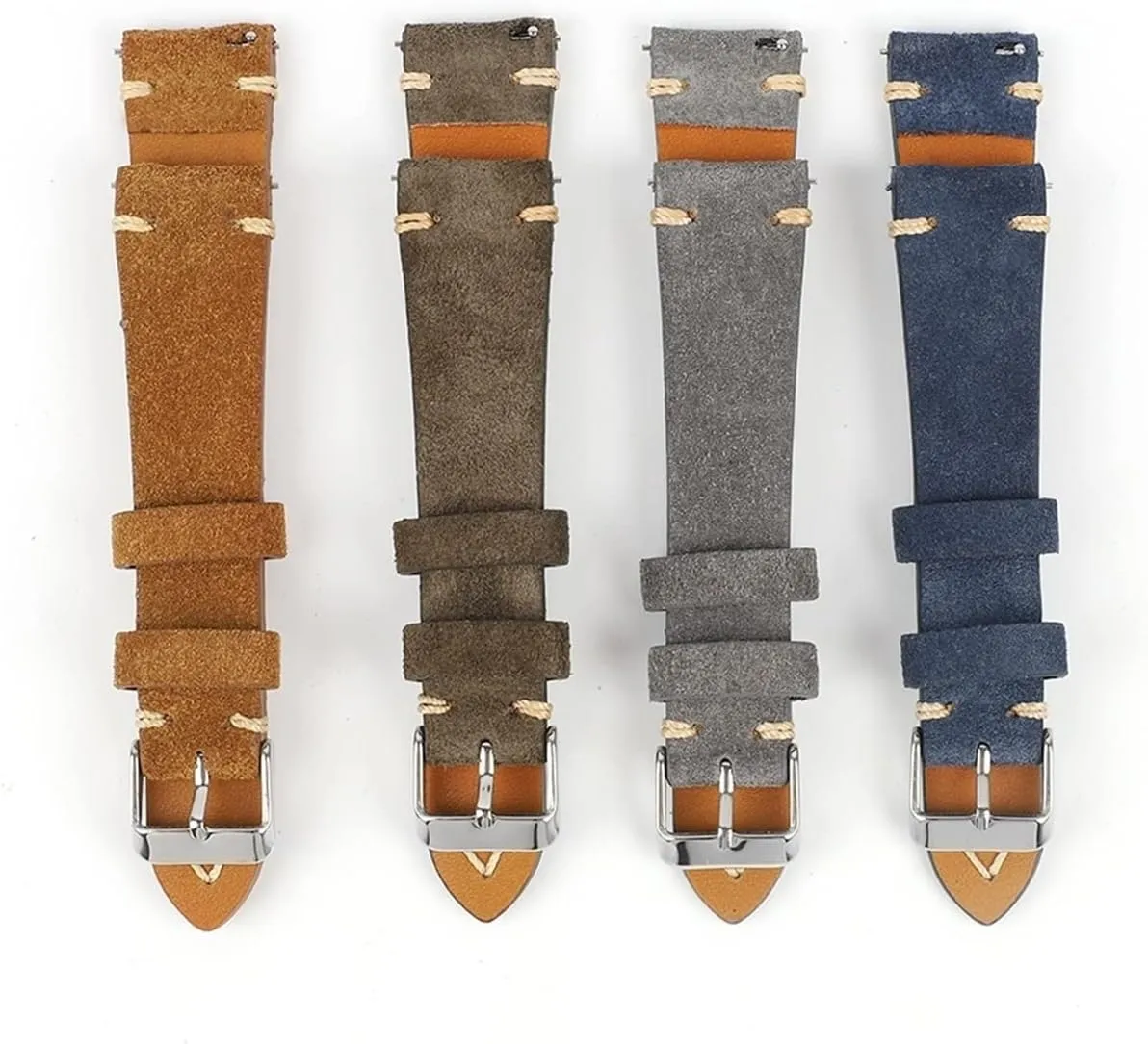 LAnGSHAW Leather Watchband 20mm 22mm Brown Gray Blue Watch Strap Replacement Handmade Stitching Wristband for Women Men Watches (Band Color : Army Green, Band Width : 20mm)