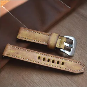 LAnGSHAW Leather Watchbands Yellow Watch Band Strap for Belt Stainless Steel Polished Buckle 18 20 22 24mm (Band Width : 22mm)