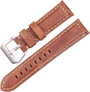 LAnGSHAW Watchbands Retro Genuine Leather Brown Men 20mm 22mm 24mm Soft Watch Band Strap Metal Pin Buckle Accessories (Band Color : Brown, Band Width : 22mm)
