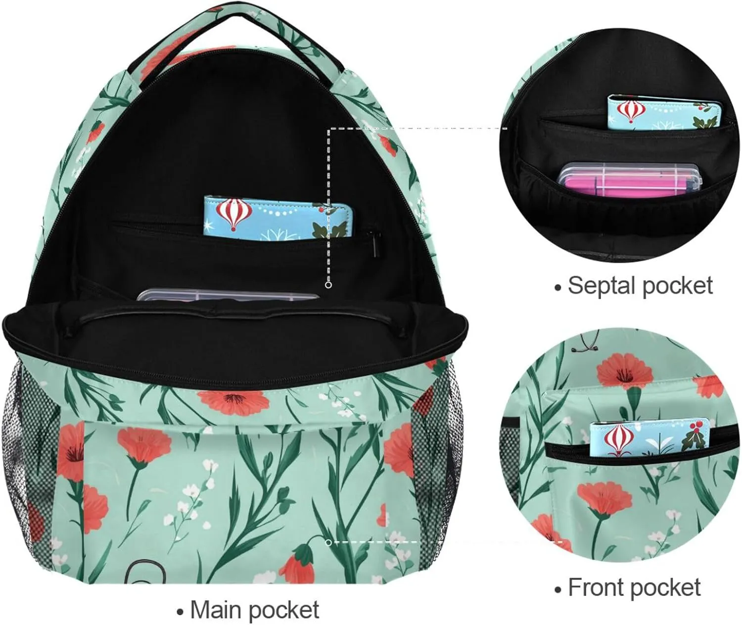 Laptop Backpack for Teacher Nurse Waterproof School Book Bag with Chest Strap for Travel Trip Doctors Day Carnation