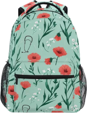 Laptop Backpack for Teacher Nurse Waterproof School Book Bag with Chest Strap for Travel Trip Doctors Day Carnation