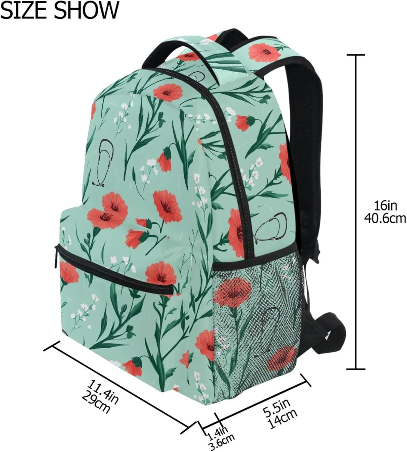 Laptop Backpack for Teacher Nurse Waterproof School Book Bag with Chest Strap for Travel Trip Doctors Day Carnation