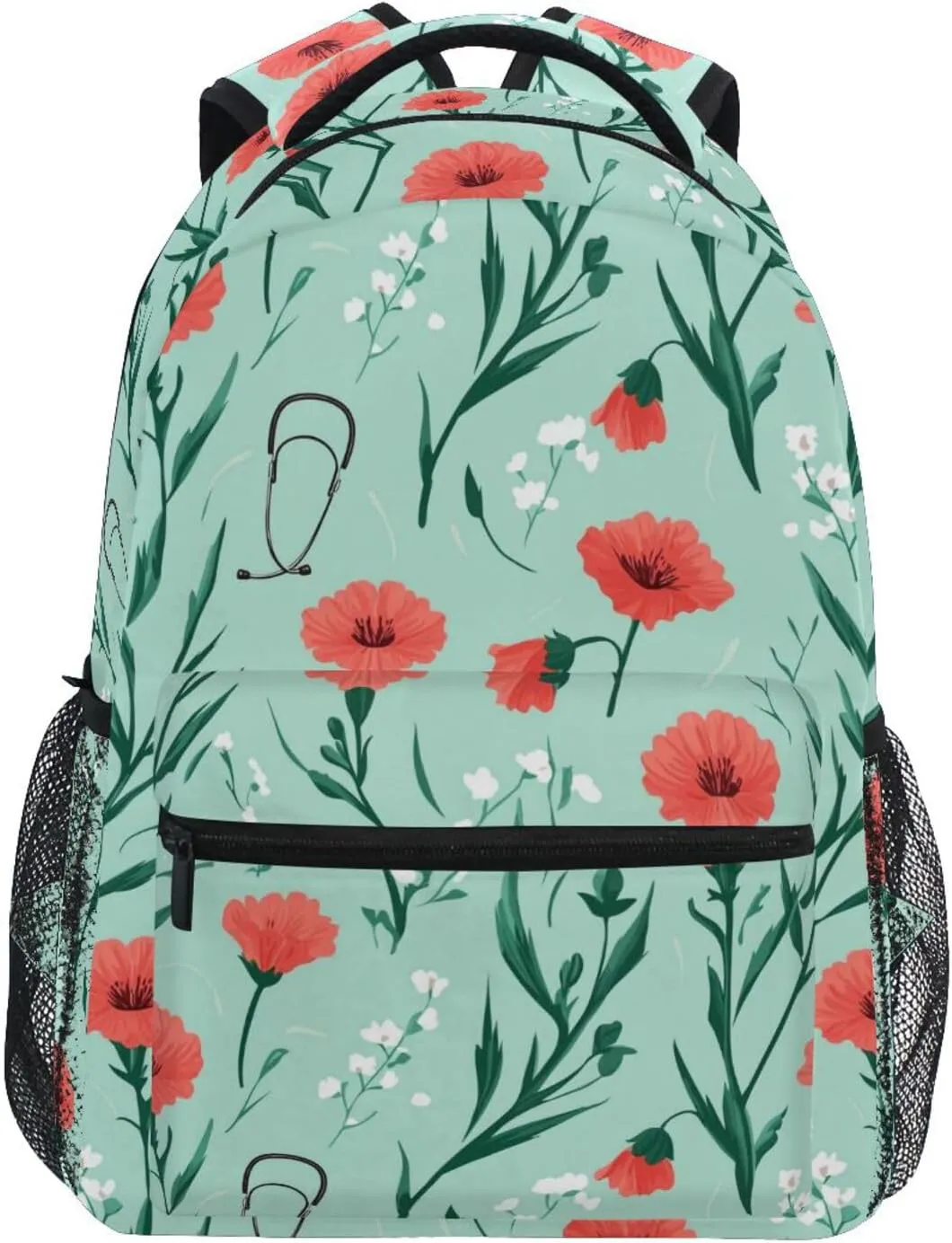 Laptop Backpack for Teacher Nurse Waterproof School Book Bag with Chest Strap for Travel Trip Doctors Day Carnation
